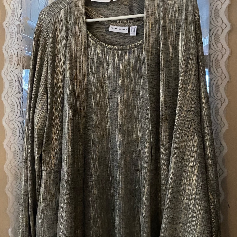 Susan Graver Foil Print Cardigan Set